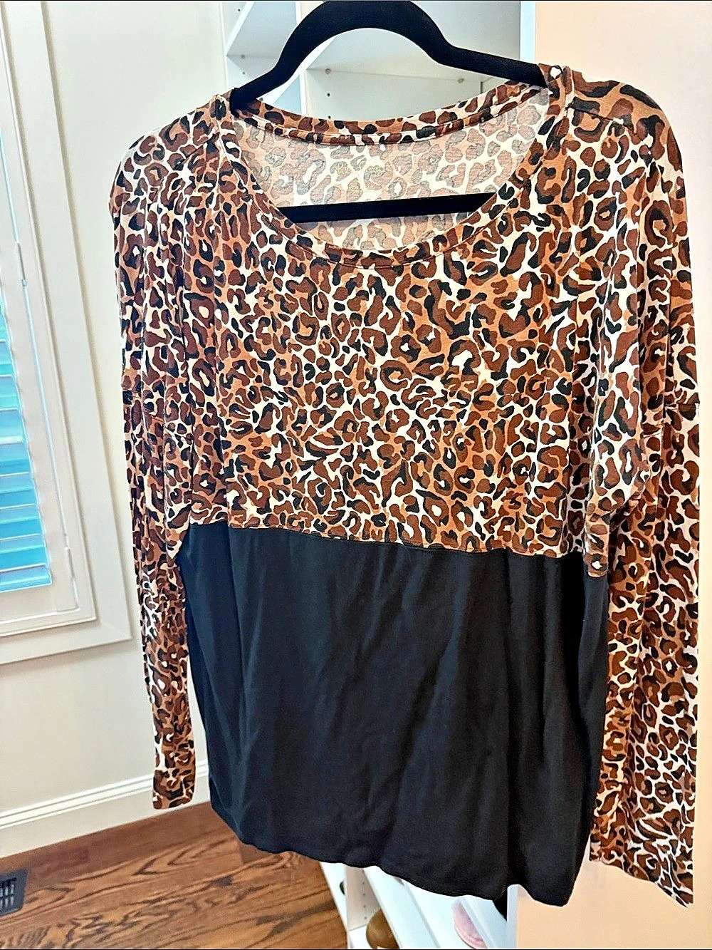 Lilla P Leopard Print Long Sleeve Top in Brown & Black